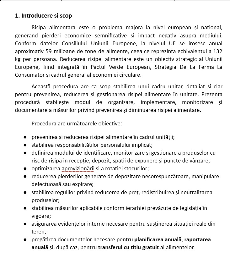 Plan anual diminuarea risipei alimentare supermarket